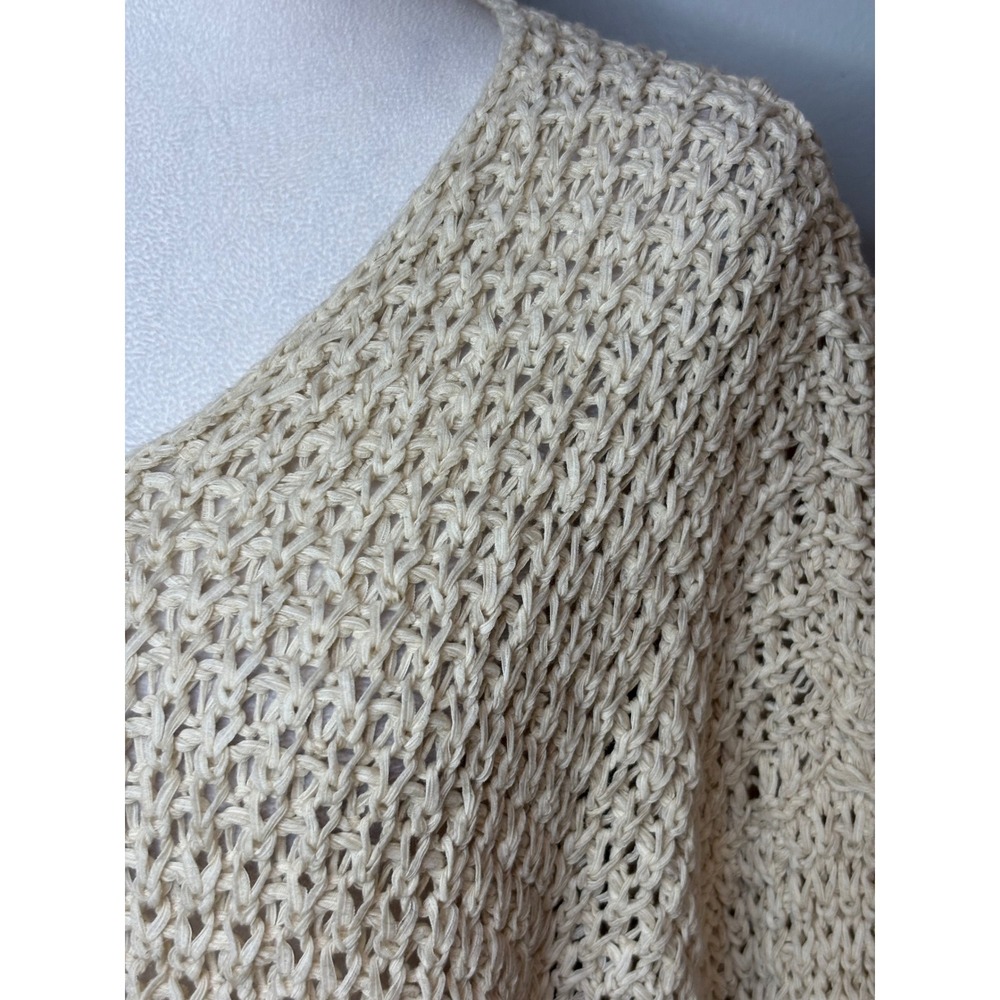 Eileen Fisher Cream Open Knit V-Neck Sweater XL 3/4 Sleeve High-Low Pullover - Picture 4 of 11